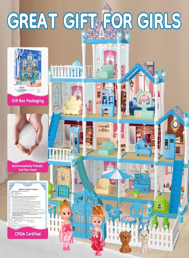 Seifar Doll House Playset for Kids Girls, 4 Storey, 13 Rooms, 2 Dolls & 2 Puppies, Furniture & Accessories for 5,6,7,8 Year Old Girls (Blue) - Image 2